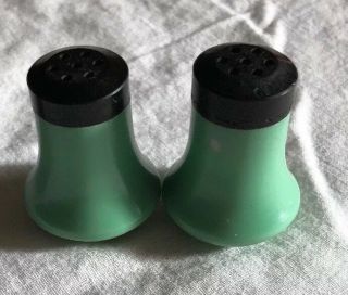 Vintage Miniature Green & Black Plastic Salt And Pepper Shakers