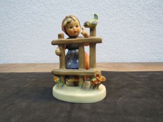 Vintage Goebel Hummel Figurine " Signs Of Spring " Girl W/bluebird At Fence X
