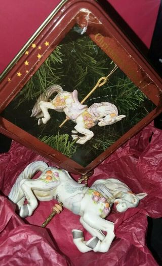 Collectible 1986 Willitts Designs Porcelain Carousel Horse Xmas Ornament Tin Box