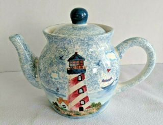 Pacific Rim Lighthouse Teapot Hand Painted Ceramic Decorative Piece See Photos