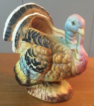 Vtg Napcoware Ceramic Holiday Turkey Planter Centerpiece Napco