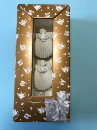2 Margaret Furlong 1 1/2 " Tea For Two Shell Angel Ornament 1997 Box & Stand