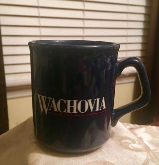 Vintage Mug Wachovia Bank Ceramic Coffee Cup Blue With White Logo