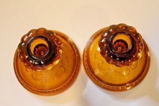 Set of 2 vintage amber floral candlestick holders EUC pretty 2