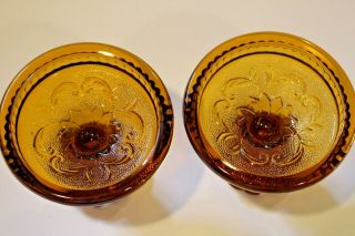Set of 2 vintage amber floral candlestick holders EUC pretty 3