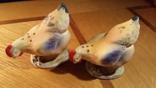 Vintage Chicken Salt & Pepper Shakers Figurines Japan Hens Rooster Enesco Farm