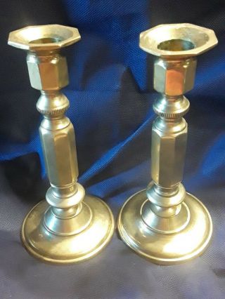Set Of 2 Vintage Solid Heavy Brass Candlesticks.