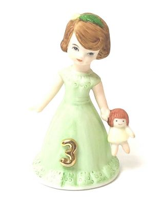 Enesco Growing Up Girls Age 3 Brunette Porcelain Birthday Figurine Collectible