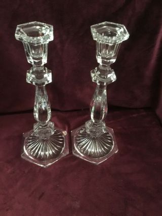 Vintage Pair Crystal Glass Candle Holders