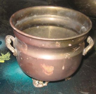 Vintage Footed Copper Brass Flower Pot With Handles