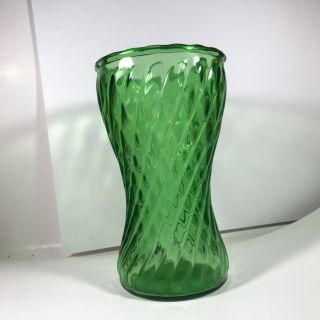 Emerald Green Glass Swirl Vase W/scalloped Rim 8 "