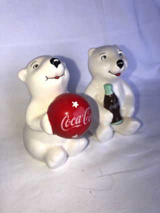 Coca - Cola Collectible Polar Bear Playtime Cubs Salt And Pepper Shakers