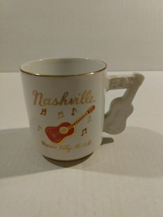 Vintage Nashville Music City Usa Coffee Tea Mug Guitar Handle Glassware Cup