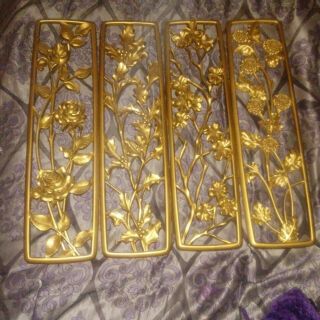 Vintage Syroco 4 Seasons Molded 1950s Gold Mcm Wall Art Grouping Plaques