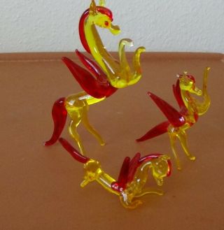 Blown Glass Pegasus Flying Horses Red And Yellow Family