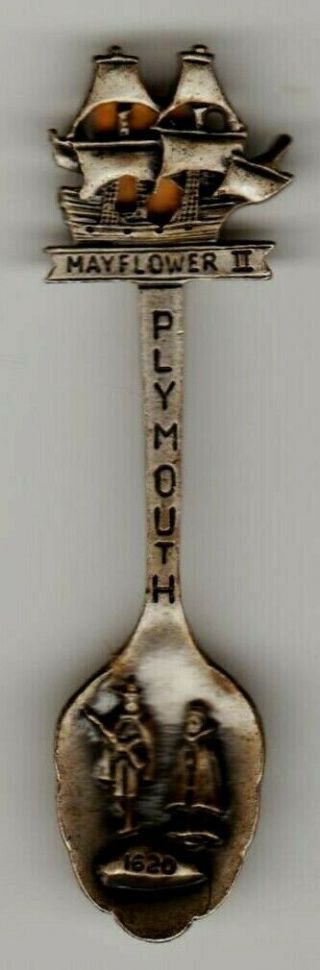 Mayflower Ii Plymouth Rock 1620 Pewter Souvenir Spoon 2d 