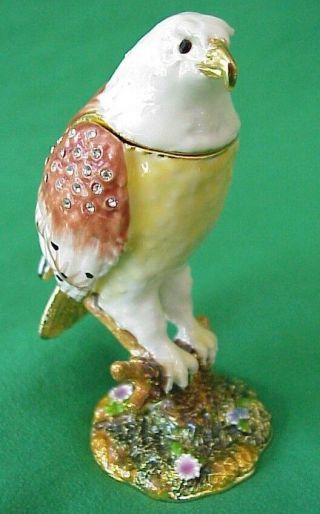 Vintage Hinged Trinket Box Eagle Bird Enamel Pewter Bejeweled Swarovski Crystals