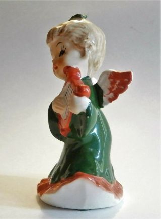 Vintage Lefton Christmas 2543 Green & Red Ponytail Angel With Harp Figurine 2