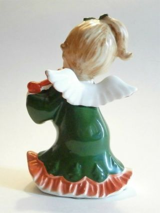 Vintage Lefton Christmas 2543 Green & Red Ponytail Angel With Harp Figurine 3