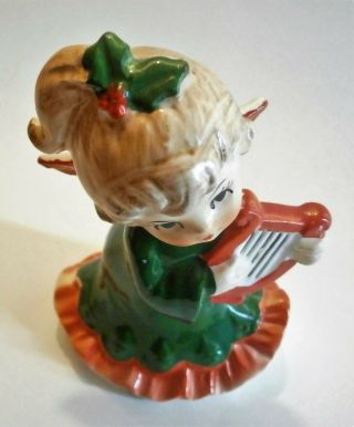 Vintage Lefton Christmas 2543 Green & Red Ponytail Angel With Harp Figurine 5