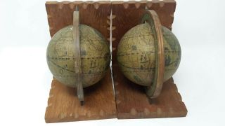 Vintage Pair Globe Bookends Travel World Rotating Wooden Made in Hong Kong 5