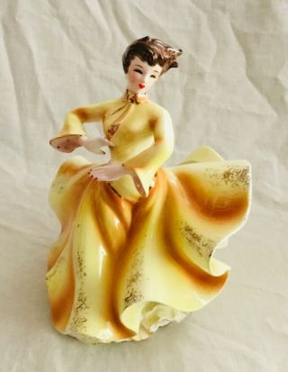 Vintage Dancing Bobbed - Hair Girl Lady Planter Head Vase Yellow Red Lips & Nails