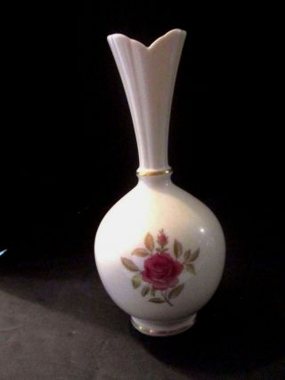 Vintage Lenox Porcelain Bud Vase Pink Rose W/ 24 Karat Gold Accents.  8 " Usa