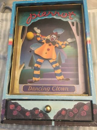 Vintage Circus Dancing Clown Wind Up Music Trinket Box With Drawer Japan