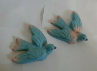 Vintage Set Of Two Ceramic Flying Swallows Wall Hangings