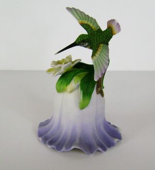 Avon Collectible Hummingbird Fine Porcelain Bisque Purple Bell With Flower