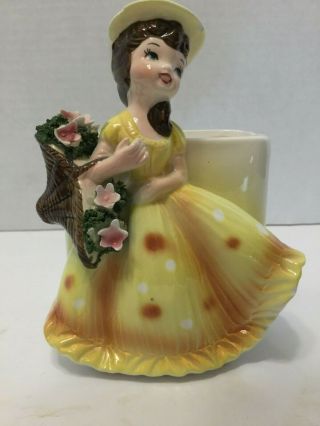 Vintage Lefton Young Girl Planter Vase Figurine