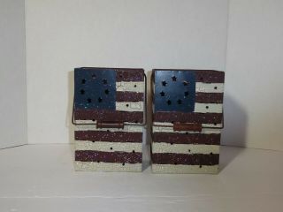 Set Of Two Metal Punched Design Candle Lanterns Red/white/blue