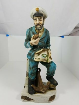 Vintage Collectible Captain Sailor Sea Painted Art Figurine 3 W/ Map Pipe Anchor