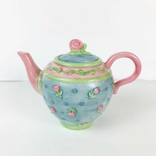 Vintage Sakura Teapot With Lid Pastel Pink Roses Blue Hand Painted Floral