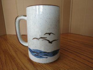 Vintage Stoneware Coffee Mug Nautical Sailing Seagulls Speckled Japan Otagiri 3