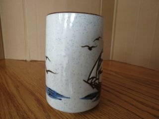 Vintage Stoneware Coffee Mug Nautical Sailing Seagulls Speckled Japan Otagiri 5