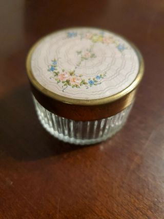Vintage Glass Trinket Box Round Dresser Jar Jewelry Powder Holder With Lid