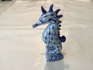 Andrea by Sadek blue and white porcelain Seahorse figurine 4 7/8” 2