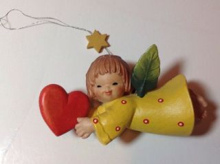 Vintage Anri Ferrandiz Yellow Flying Angel Heart & Star Christmas Tree Ornament
