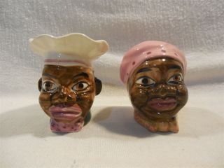 Vtg Japan Ceramic Black Americana Man & Woman Chef & Maid Salt & Pepper Shakers