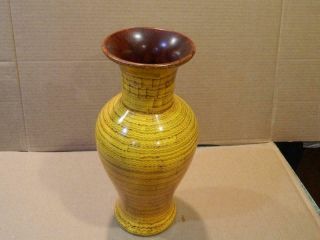 Maitland Smith Large Vase Golden Yellow w/ Brown Feathering Labeled [b] 3