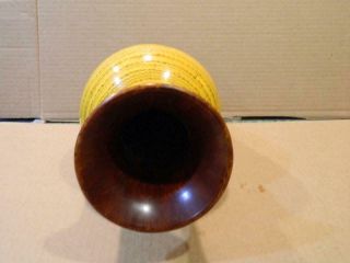 Maitland Smith Large Vase Golden Yellow w/ Brown Feathering Labeled [b] 5