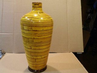Maitland Smith Ex.  Large Vase Golden Yellow W/ Brown Feathering