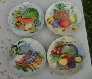 4 Vintage Hand Painted Artist Signed Fruit Collector Plate Wall Hanging