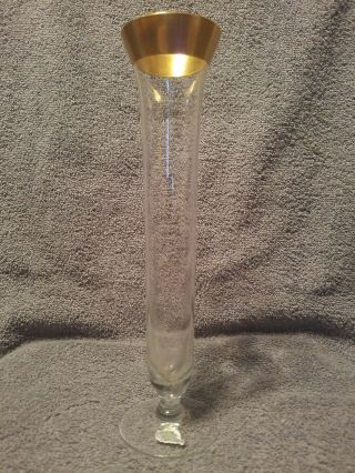 Hand Made West Virginia Glass Bud Vase 8 " Tall With Like Gold Trim On Rim,