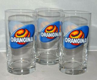 Set Of 3 Vintage Orangina Glasses France 0.  2l Drink Glass Vca