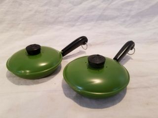 Vintage Plastic Green Frying Pans Salt And Pepper Shakers