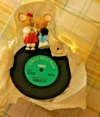 Enesco Christmas Ornament: Jingle Bell Rock 45 Record And Mice Cute 1990