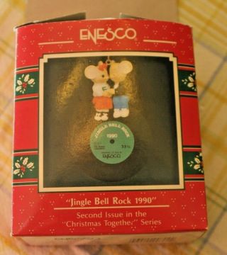 ENESCO CHRISTMAS ORNAMENT: JINGLE BELL ROCK 45 record and mice cute 1990 2