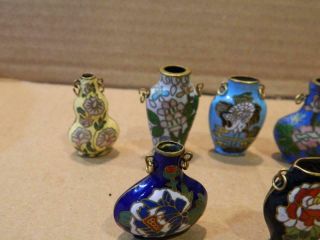 Enamel on Brass ? Cloisonne Mini Vase Wire Handles Some Chopmarked Vintage 4